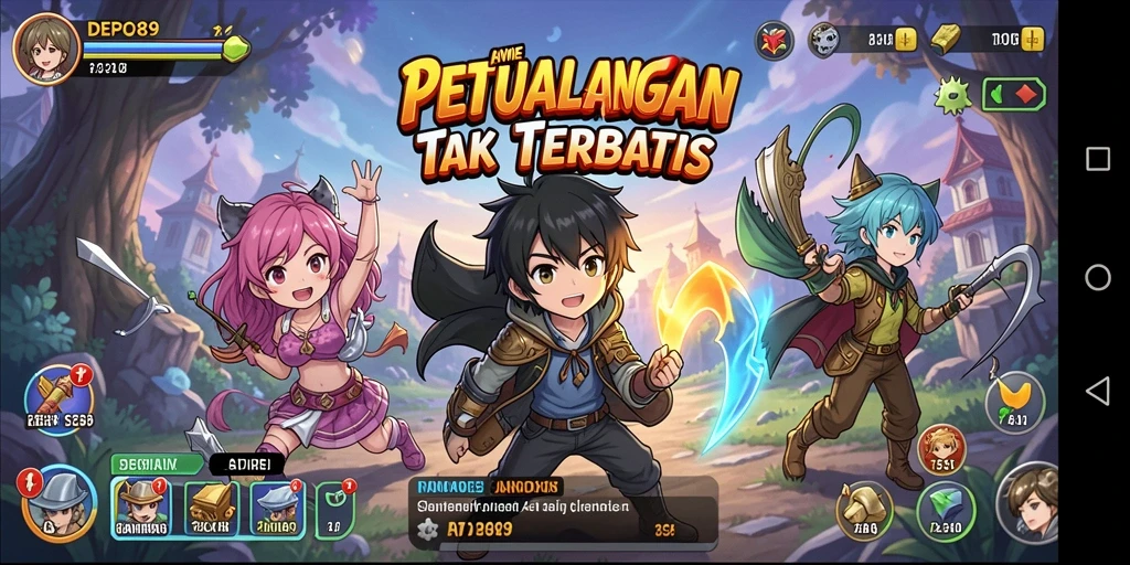 Gameplay DEPO89 menampilkan pertempuran seru antara karakter Anime.