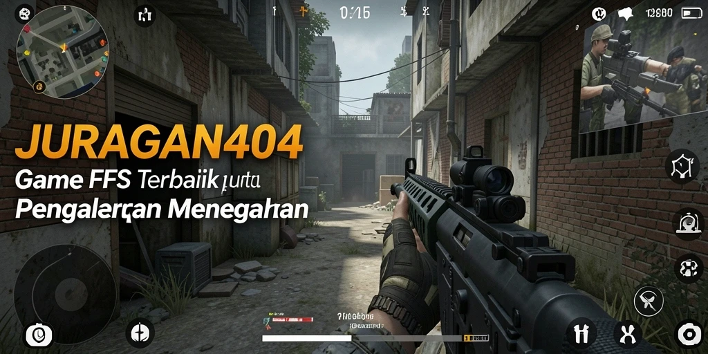 Tangkapan layar JURAGAN404 menampilkan aksi seru dalam pertempuran FPS.