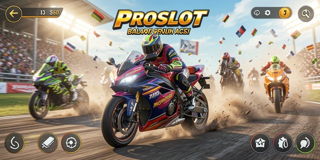 Gameplay seru balapan motor di PROSLOT dengan mode multiplayer.
